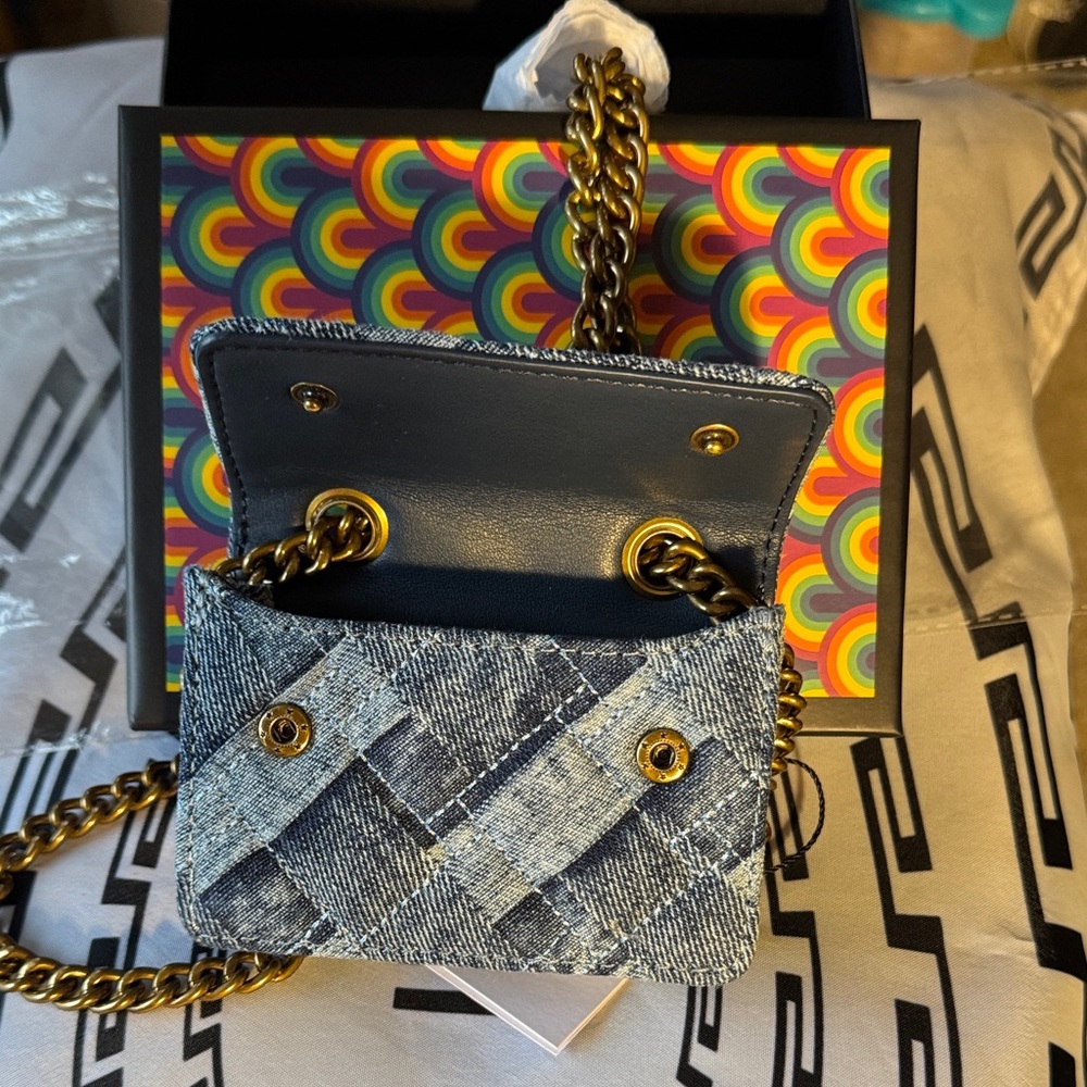 Kurt Geiger Denim Mini Bag with Gold Chain - Picture 4 of 15